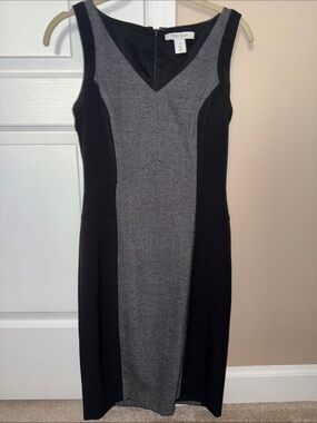 White House Black Market Black and Gray Colorblock Midi Sheath Dress